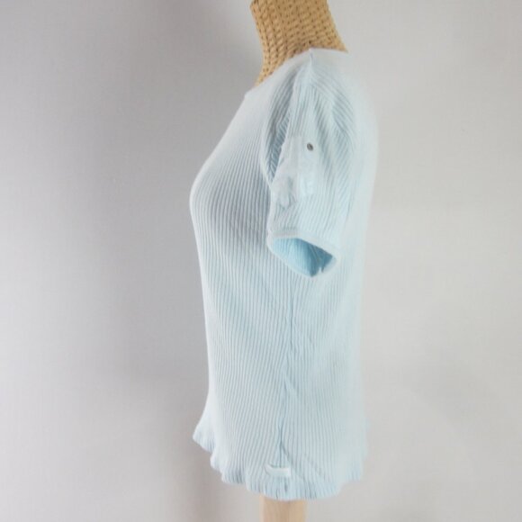 Vtg Ralph Lauren Jeans Co Womens M Blue Cotton Rib Knit Tee Shirt  Y2K Peru - Picture 6 of 7